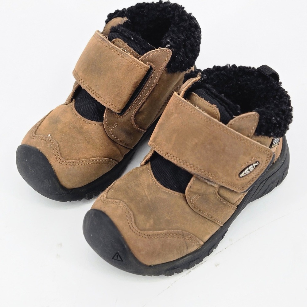KEEN Kids Kootenay IV Mid Waterproof Brown Leather Wide Toe Box Boots US 8 VGUC